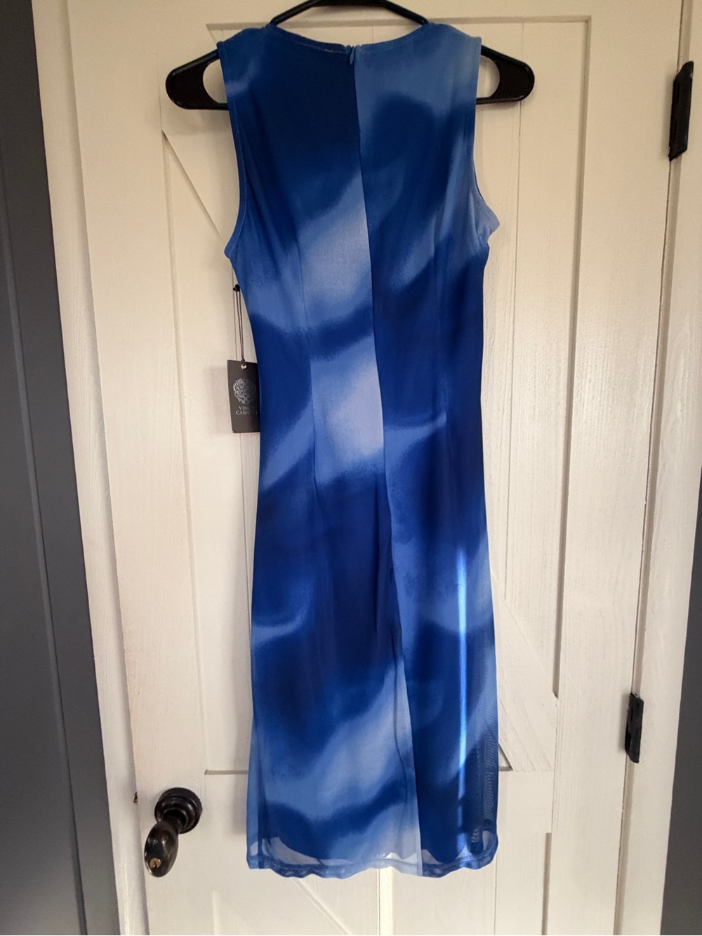 Vince Camuto Blue Satin Sleeveless Midi Dress